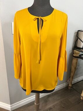 Women’s Mustard Tie-Neck Blouse